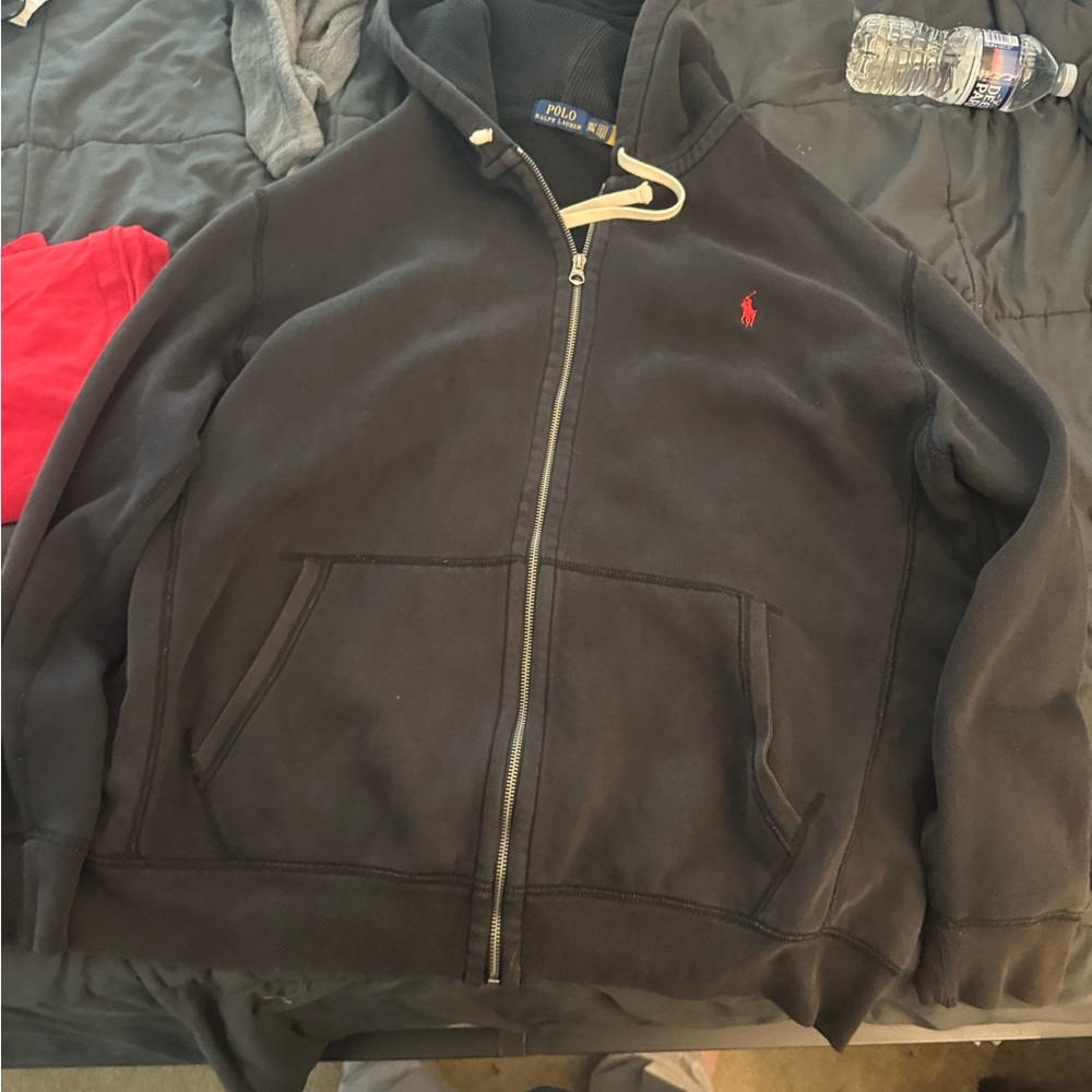 Polo Ralph Lauren 2XLT Black Zip-Up Hoodie w Red 2XLT Polo Ralph Lauren Tee.